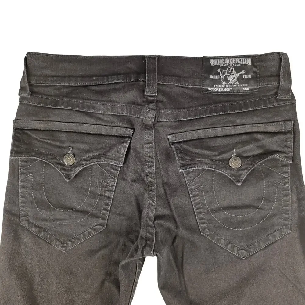 True Religion Mens Ricky Jean 34x33 Straight Flap SN Black